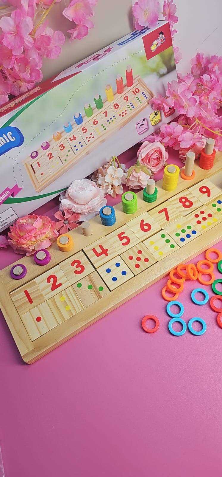 Tablero Montessori de Conteo 1–10 – Números, Cantidades y Anillos (Madera)