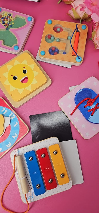 Set Montessori Sensorial – Tableros de Motricidad Fina (Busy Boards)