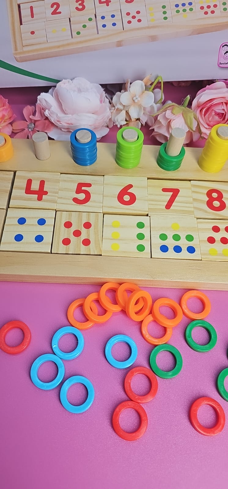 Tablero Montessori de Conteo 1–10 – Números, Cantidades y Anillos (Madera)